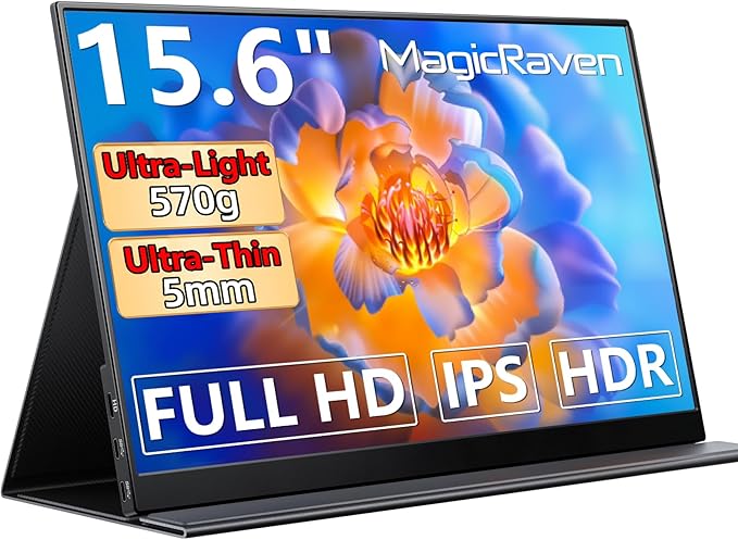 Portable Monitor, 15.6" 1080P Laptop Screen, Slim Lightweight Dual USB C HDMI